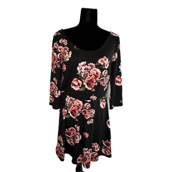 By & By Black and Pink Floral Mini Dress, Medium, Pre-owned - Picture 1 of 7
